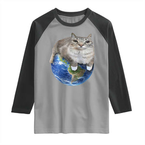 Earth Cat Silly Cat Meme Raglan Shirt TS10 Sport Gray Black Print Your Wear