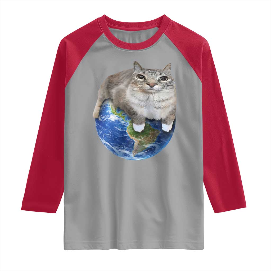 Earth Cat Silly Cat Meme Raglan Shirt TS10 Sport Gray Red Print Your Wear