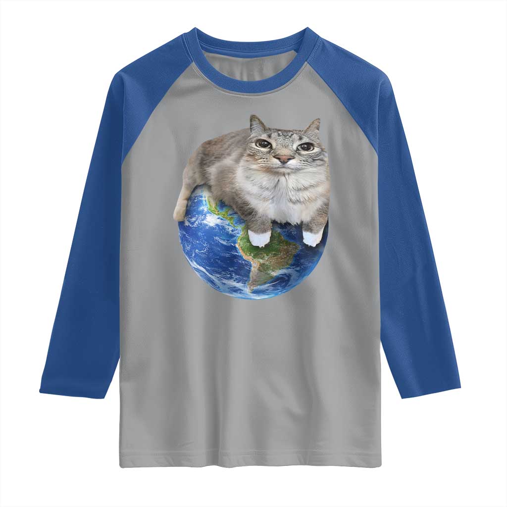 Earth Cat Silly Cat Meme Raglan Shirt TS10 Sport Gray Royal Print Your Wear