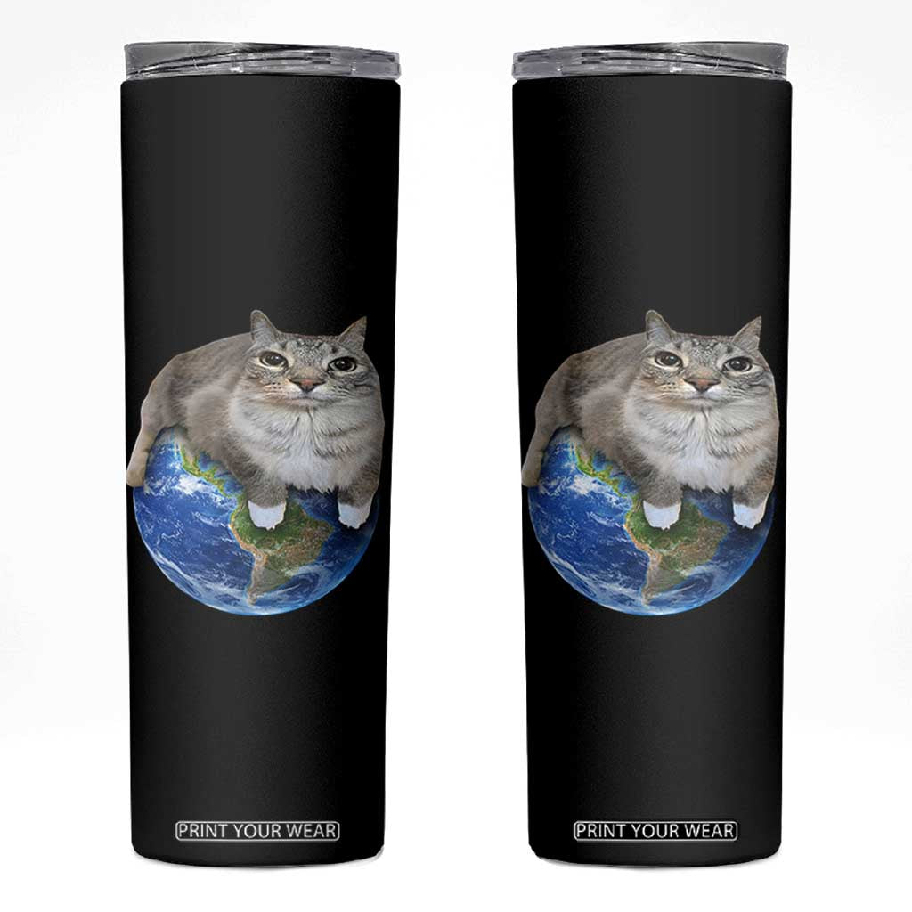Earth Cat Silly Cat Meme Skinny Tumbler TS10 Black Print Your Wear