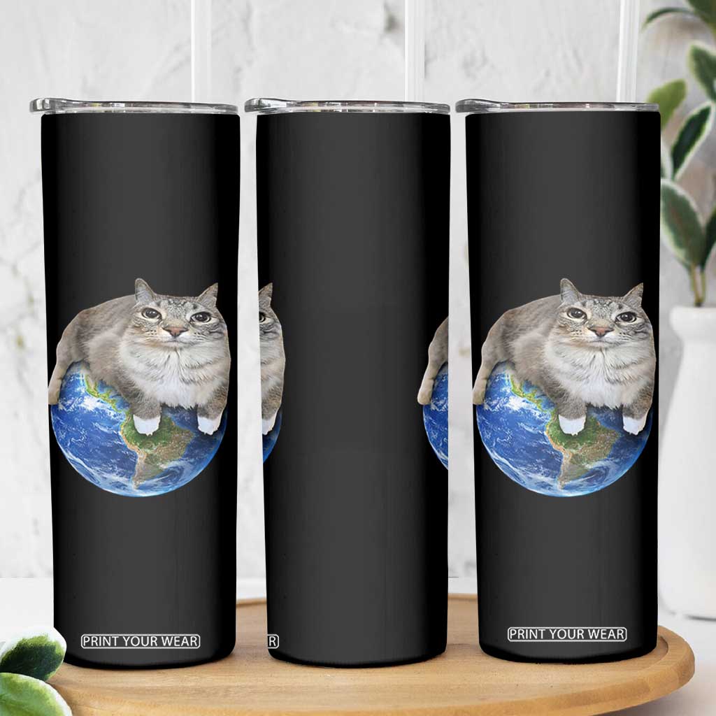 Earth Cat Silly Cat Meme Skinny Tumbler TS10 Print Your Wear
