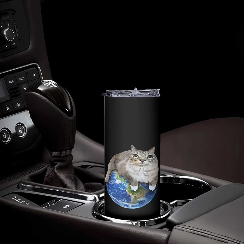 Earth Cat Silly Cat Meme Skinny Tumbler TS10 Print Your Wear