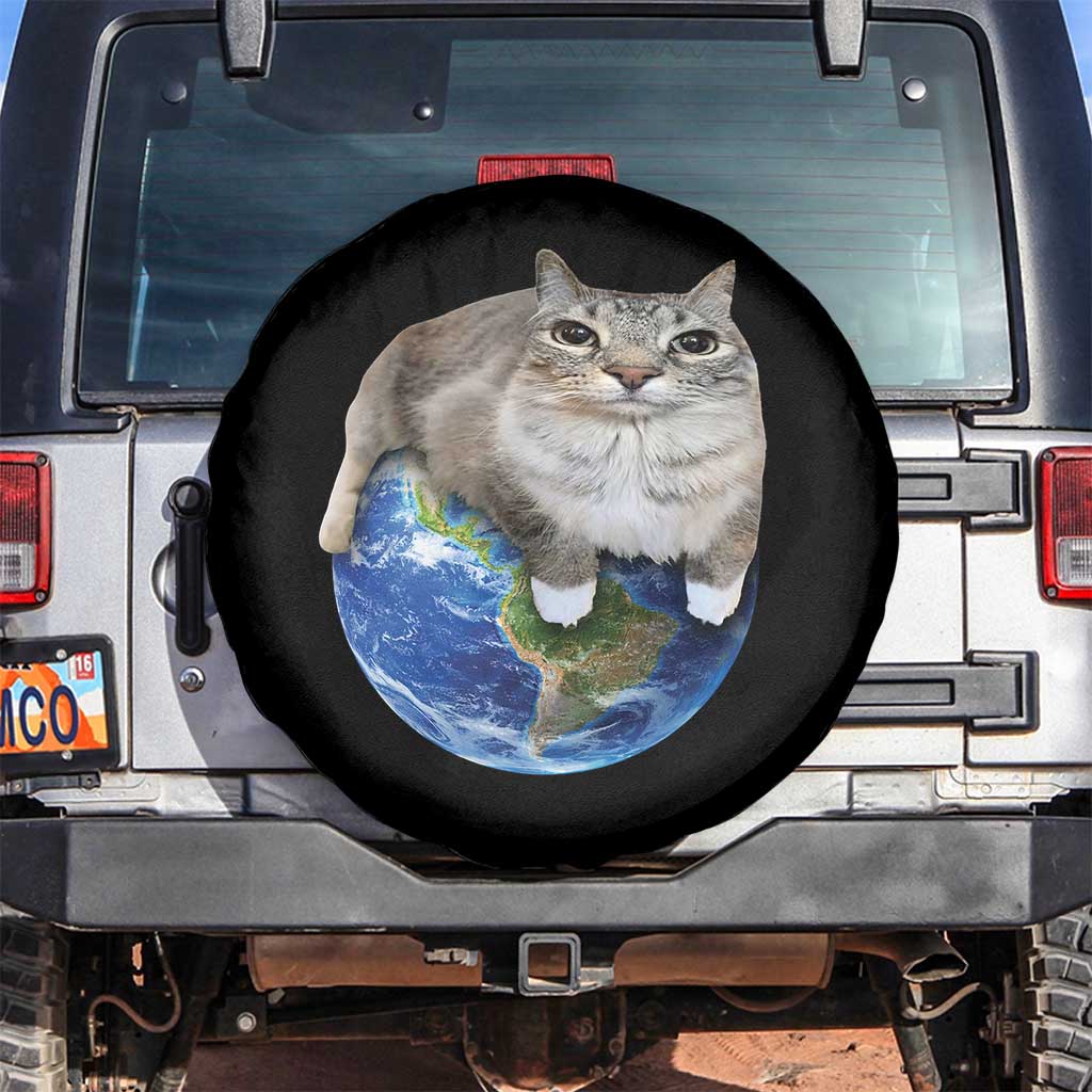 Earth Cat Silly Cat Meme Spare Tire Cover TS10 No hole Black Print Your Wear