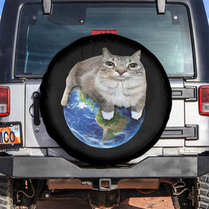 Earth Cat Silly Cat Meme Spare Tire Cover TS10 No hole Black Print Your Wear