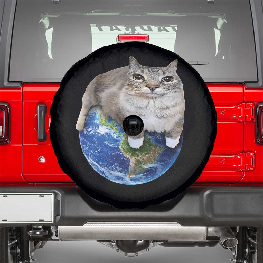 Earth Cat Silly Cat Meme Spare Tire Cover TS10 Black Print Your Wear
