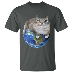 Earth Cat Silly Cat Meme T Shirt TS10 Dark Heather Print Your Wear