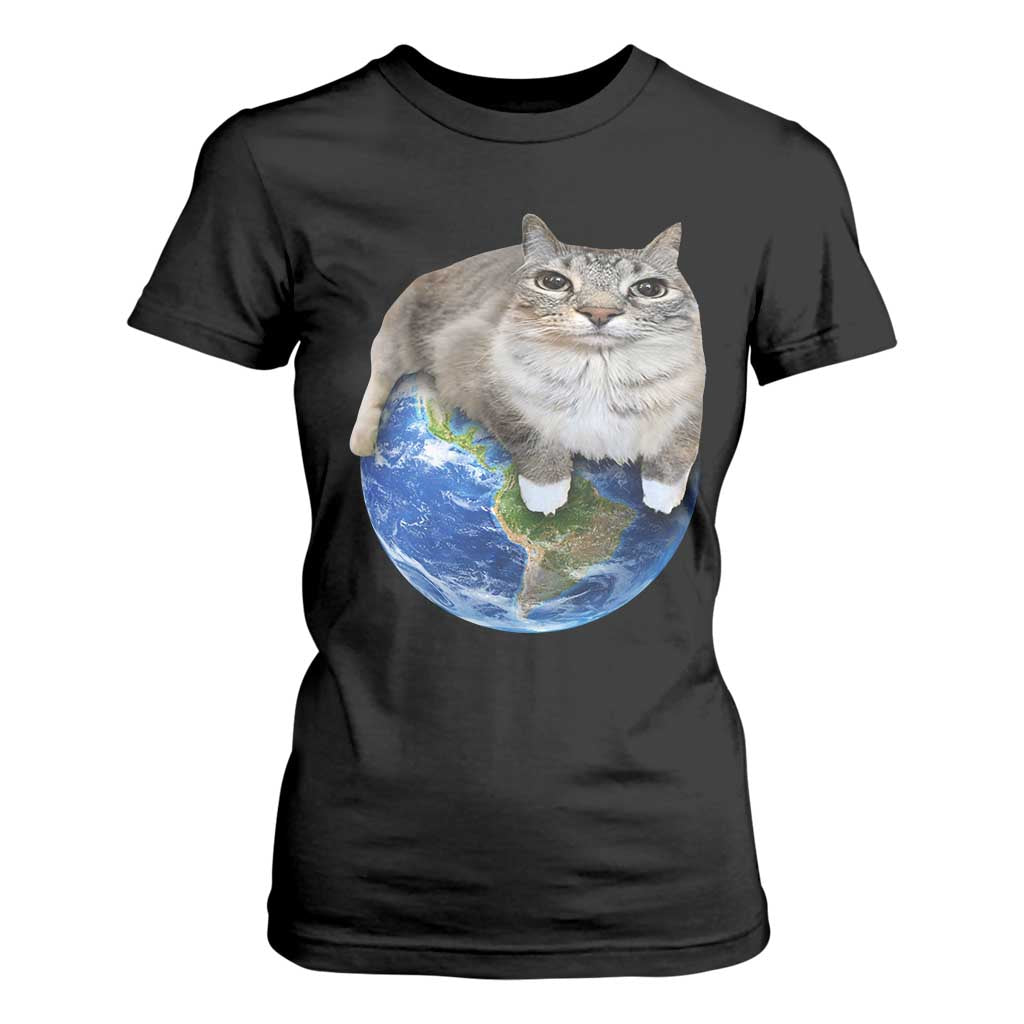 Earth Cat Silly Cat Meme T Shirt For Women TS10 Black Print Your Wear