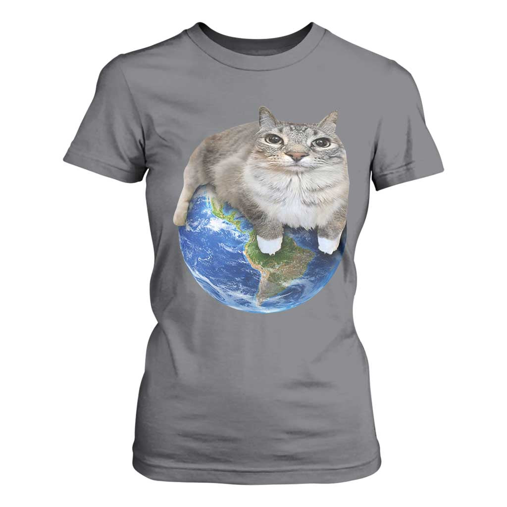 Earth Cat Silly Cat Meme T Shirt For Women TS10 Charcoal Print Your Wear