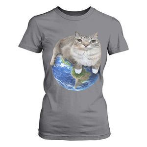 Earth Cat Silly Cat Meme T Shirt For Women TS10 Charcoal Print Your Wear