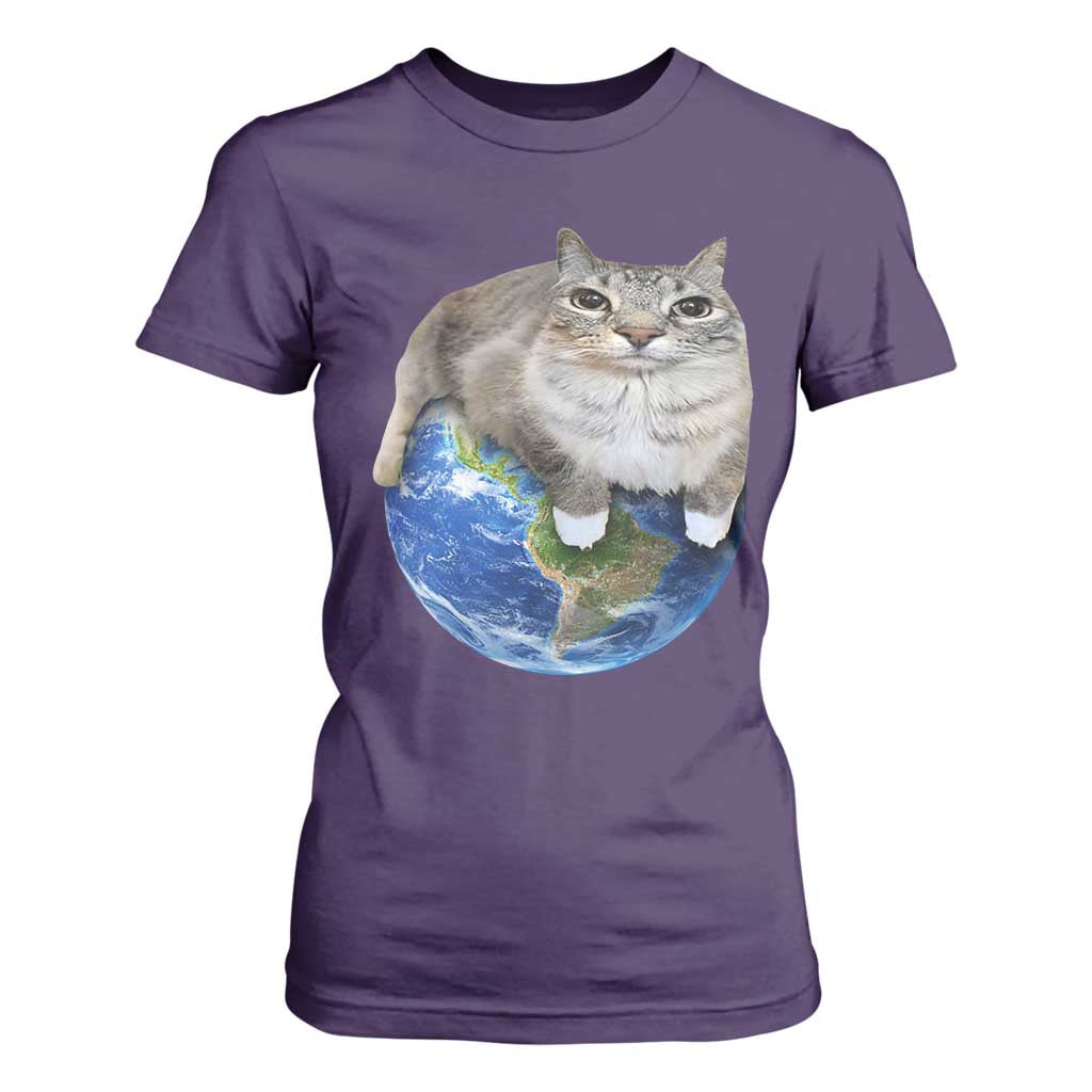 Earth Cat Silly Cat Meme T Shirt For Women TS10 Purple Print Your Wear