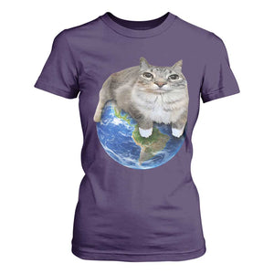 Earth Cat Silly Cat Meme T Shirt For Women TS10 Purple Print Your Wear