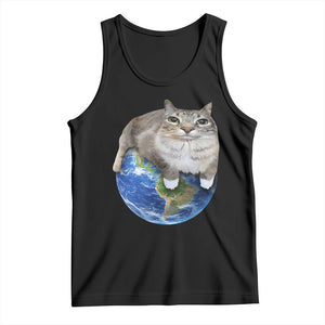 Earth Cat Silly Cat Meme Tank Top TS10 Black Print Your Wear