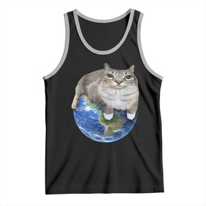 Earth Cat Silly Cat Meme Tank Top TS10 Black Athletic Heather Print Your Wear
