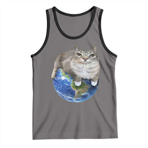 Earth Cat Silly Cat Meme Tank Top TS10 Deep Heather Black Print Your Wear