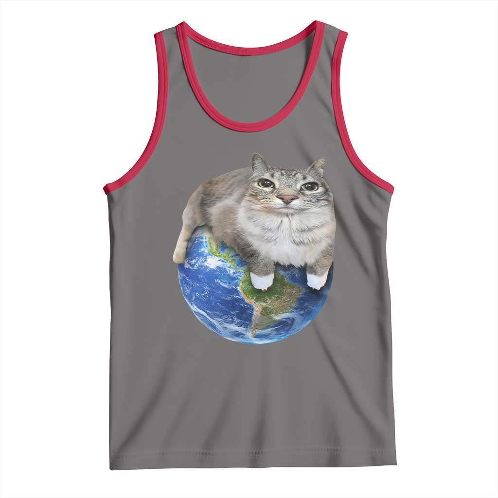 Earth Cat Silly Cat Meme Tank Top TS10 Deep Heather Red Print Your Wear