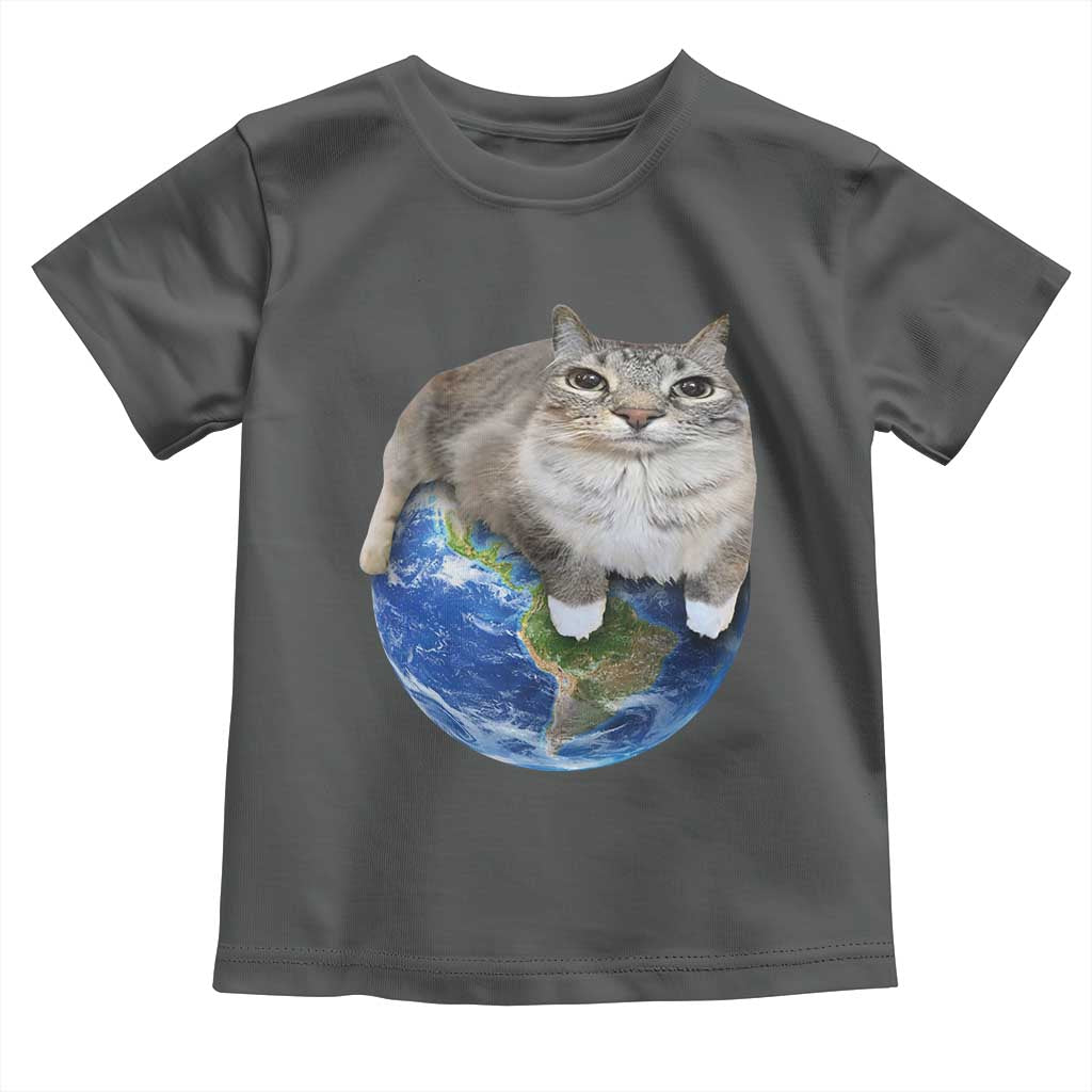 Earth Cat Silly Cat Meme Toddler T Shirt TS10 Dark Heather Print Your Wear