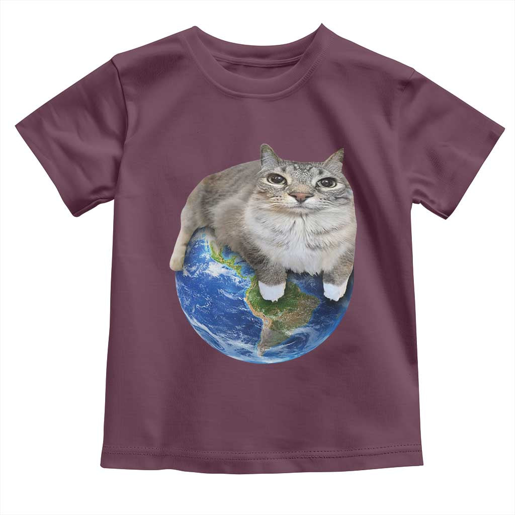 Earth Cat Silly Cat Meme Toddler T Shirt TS10 Maroon Print Your Wear