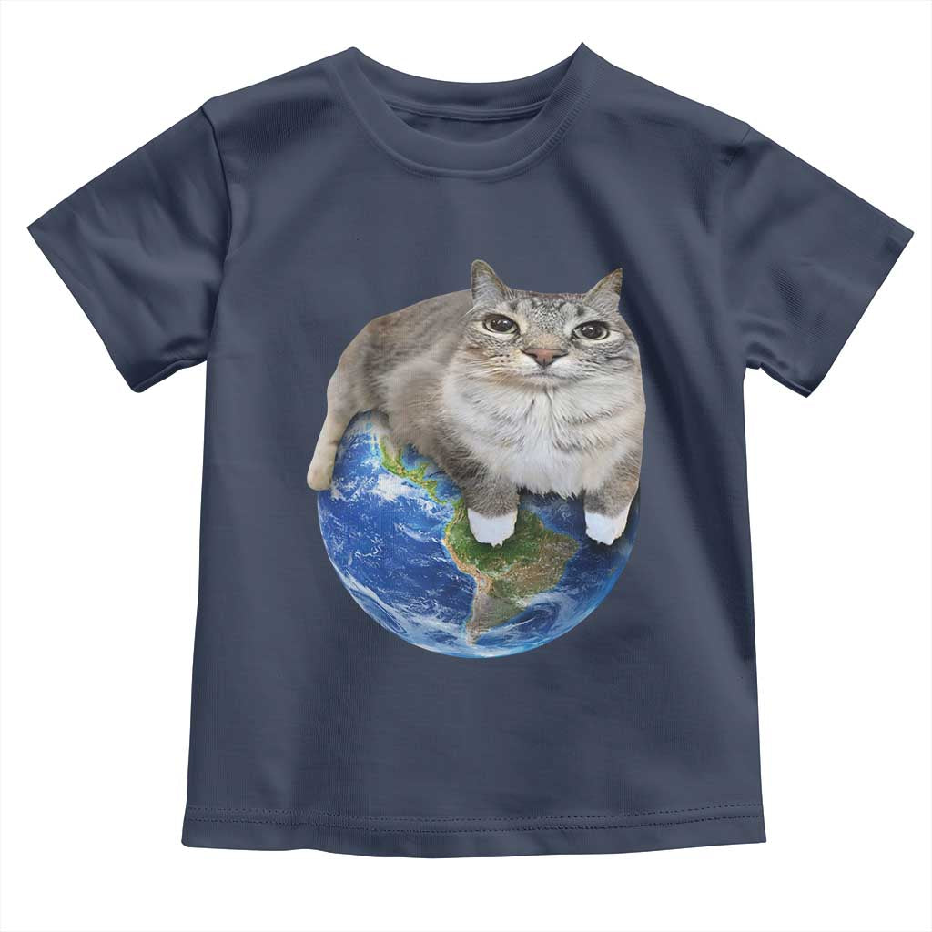 Earth Cat Silly Cat Meme Toddler T Shirt TS10 Navy Print Your Wear