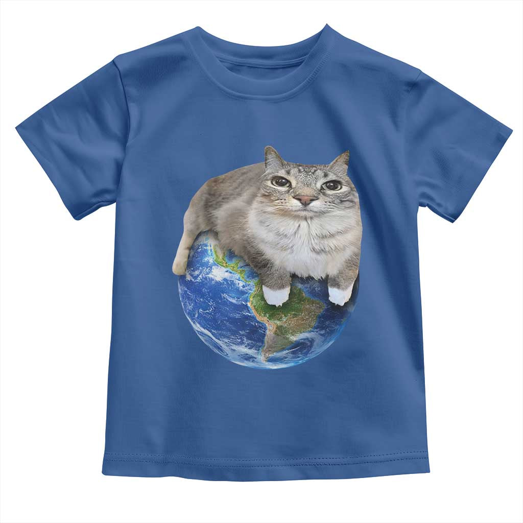 Earth Cat Silly Cat Meme Toddler T Shirt TS10 Royal Blue Print Your Wear