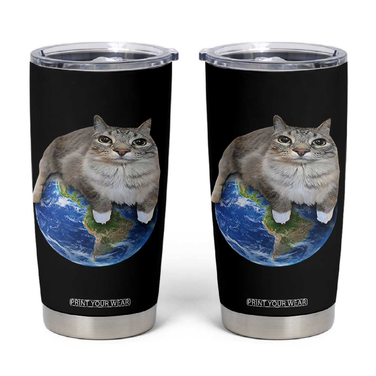 Earth Cat Silly Cat Meme Tumbler Cup TS10 Black Print Your Wear