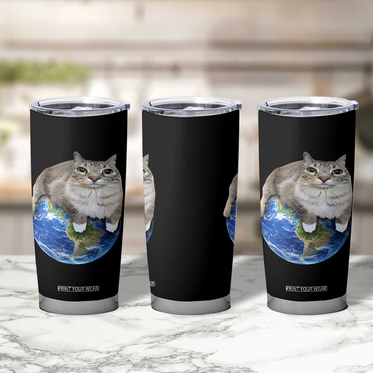 Earth Cat Silly Cat Meme Tumbler Cup TS10 Print Your Wear