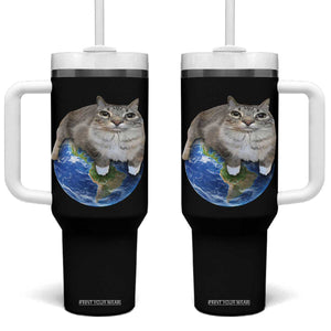 Earth Cat Silly Cat Meme Tumbler With Handle TS10 One Size: 40 oz Black Print Your Wear