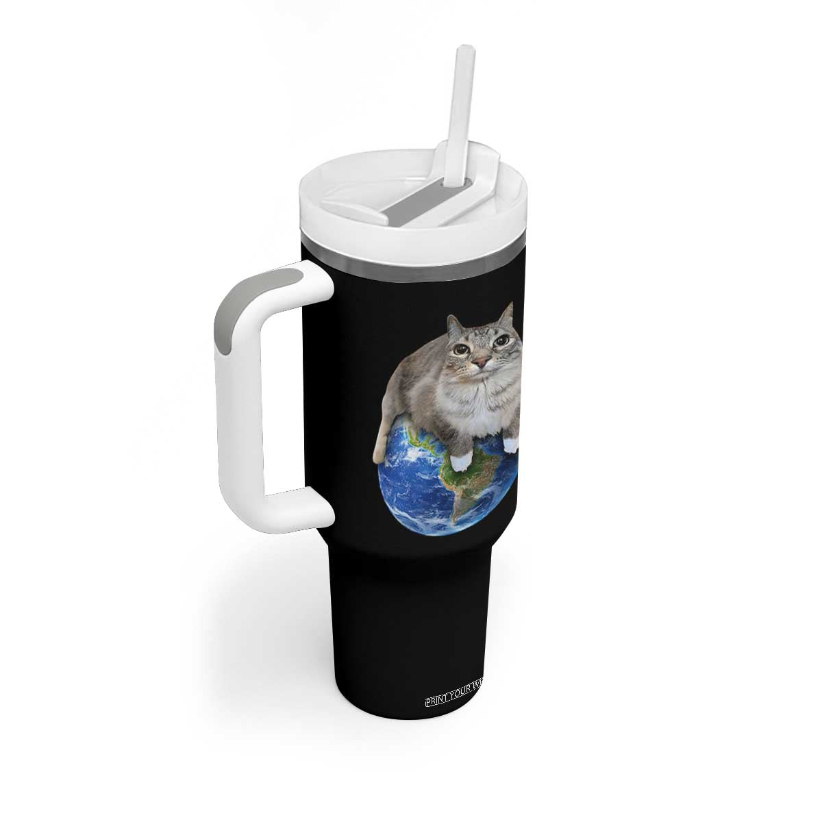 Earth Cat Silly Cat Meme Tumbler With Handle TS10 Print Your Wear