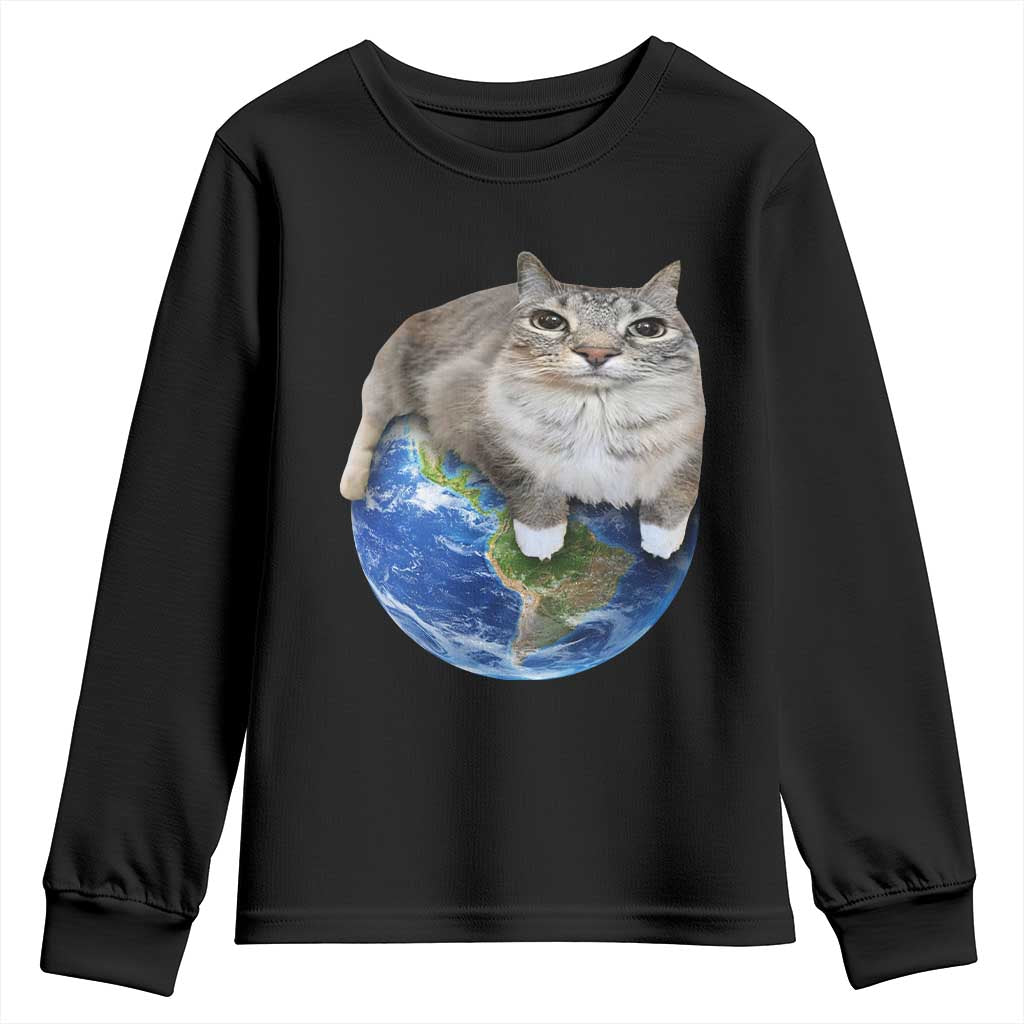 Earth Cat Silly Cat Meme Youth Sweatshirt TS10 Black Print Your Wear