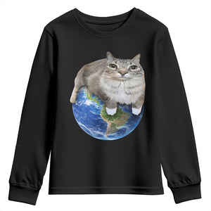 Earth Cat Silly Cat Meme Youth Sweatshirt TS10 Black Print Your Wear