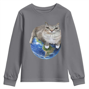 Earth Cat Silly Cat Meme Youth Sweatshirt TS10 Charcoal Print Your Wear