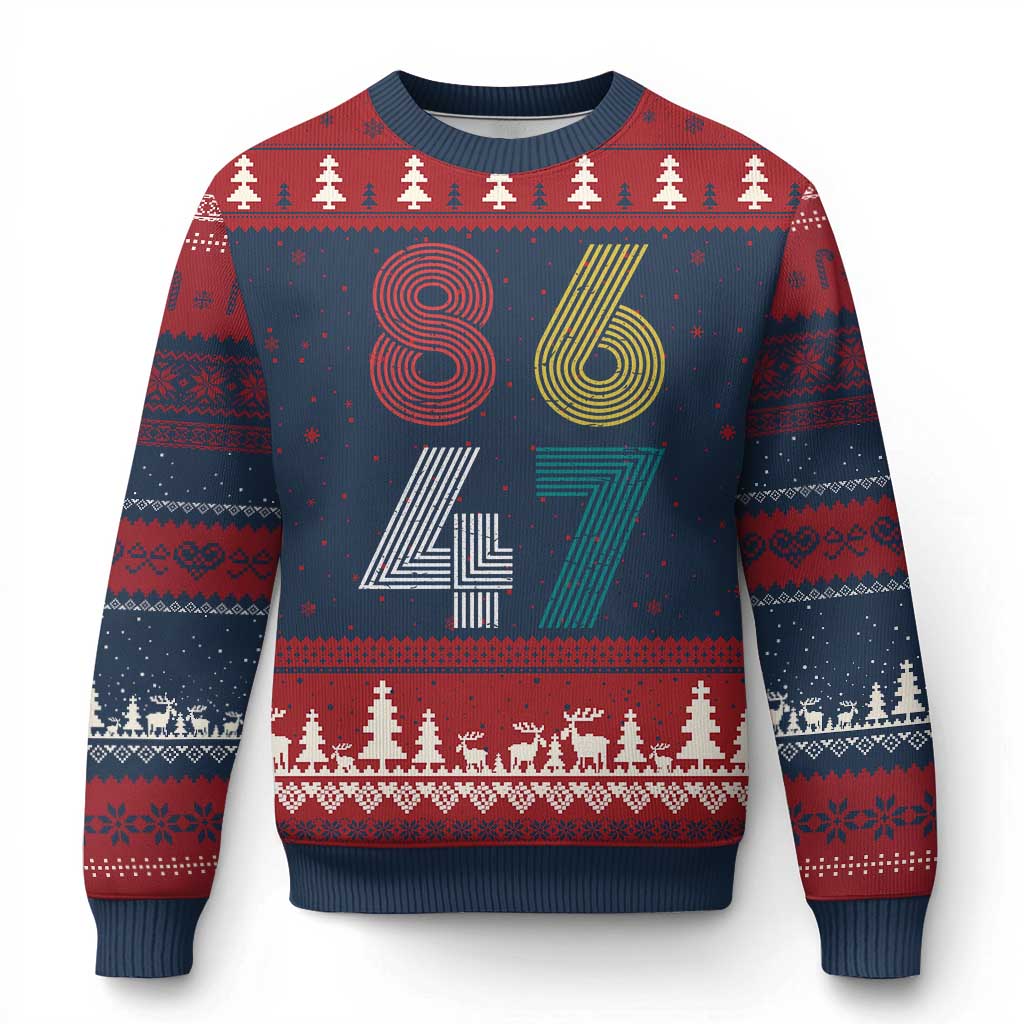 Retro 8647 Ugly Christmas Sweater Classic Retro Vintage 80s Subtle FDT TS10 Navy Red Print Your Wear