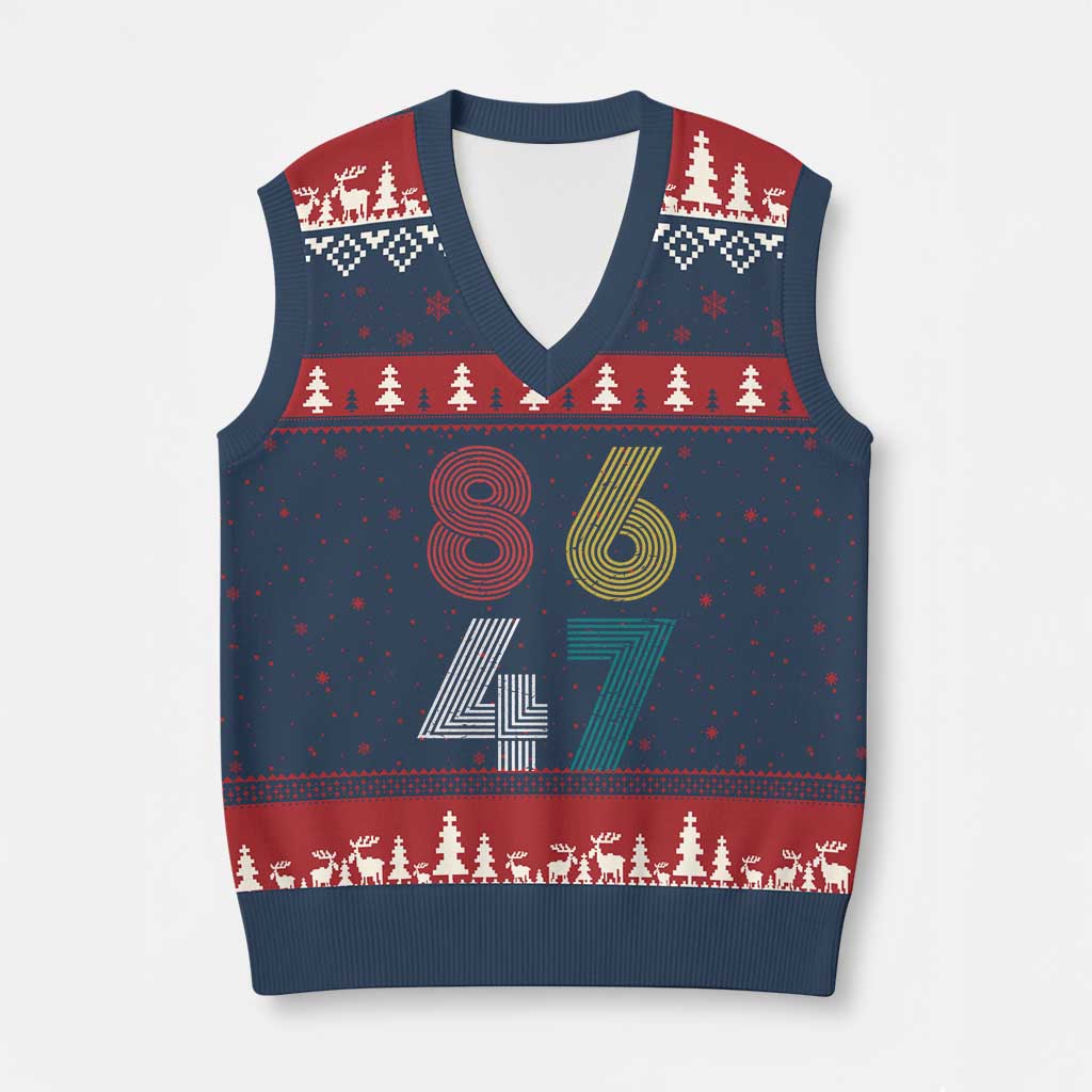 Retro 8647 V-Neck Knit Sweater Vest Classic Retro Vintage 80s Subtle FDT TS10 Navy Red Print Your Wear