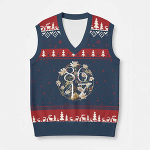 Retro 8647 V-Neck Knit Sweater Vest Subtle FDT Wild Flower Aesthetic TS10 Navy Red Print Your Wear