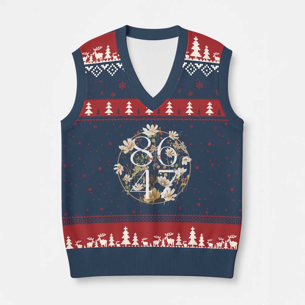 Retro 8647 V-Neck Knit Sweater Vest Subtle FDT Wild Flower Aesthetic TS10 Navy Red Print Your Wear