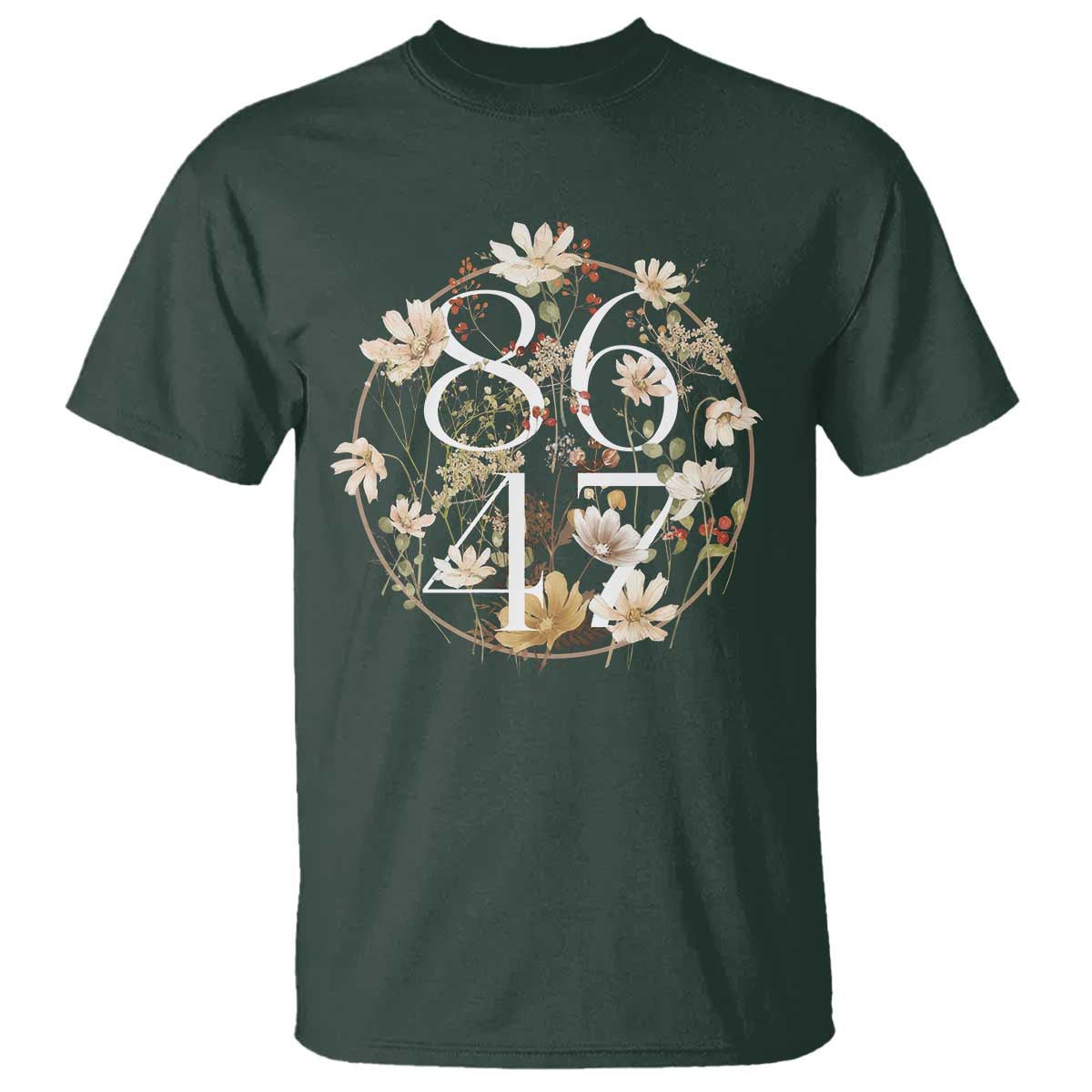 Retro 8647 T Shirt Subtle FDT Wild Flower Aesthetic TS10 Dark Forest Green Print Your Wear