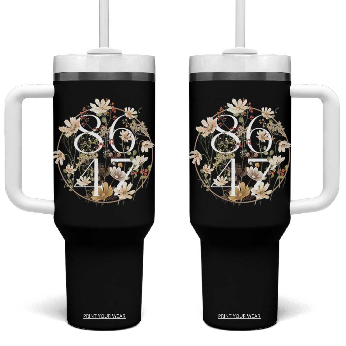 Retro 8647 Tumbler With Handle Subtle FDT Wild Flower Aesthetic TS10 One Size: 40 oz Black Print Your Wear