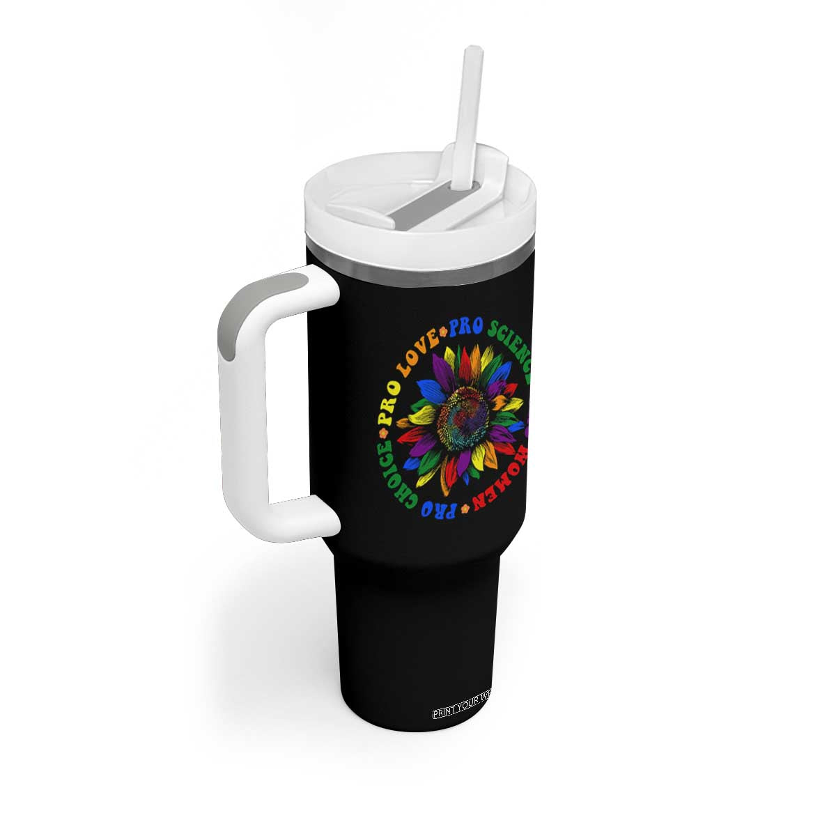 Pro Choice Women Rights Tumbler With Handle Equal Rights Multicolored Flowers TS10 Print Your Wear
