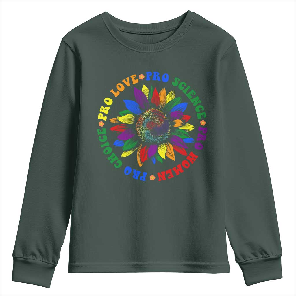 Pro Choice Women Rights Youth Sweatshirt Equal Rights Multicolored Flowers TS10 Dark Forest Green Print Your Wear