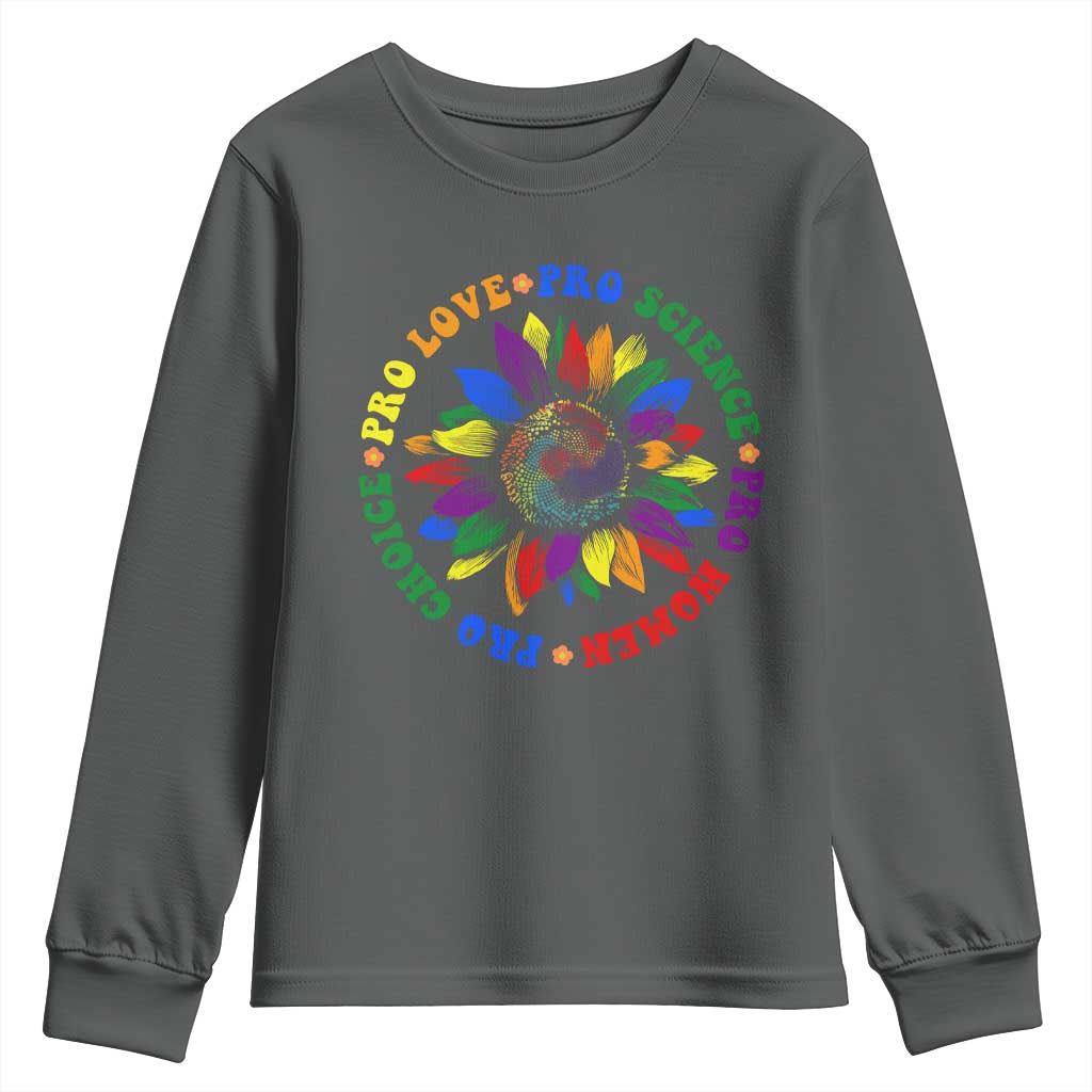 Pro Choice Women Rights Youth Sweatshirt Equal Rights Multicolored Flowers TS10 Dark Heather Print Your Wear