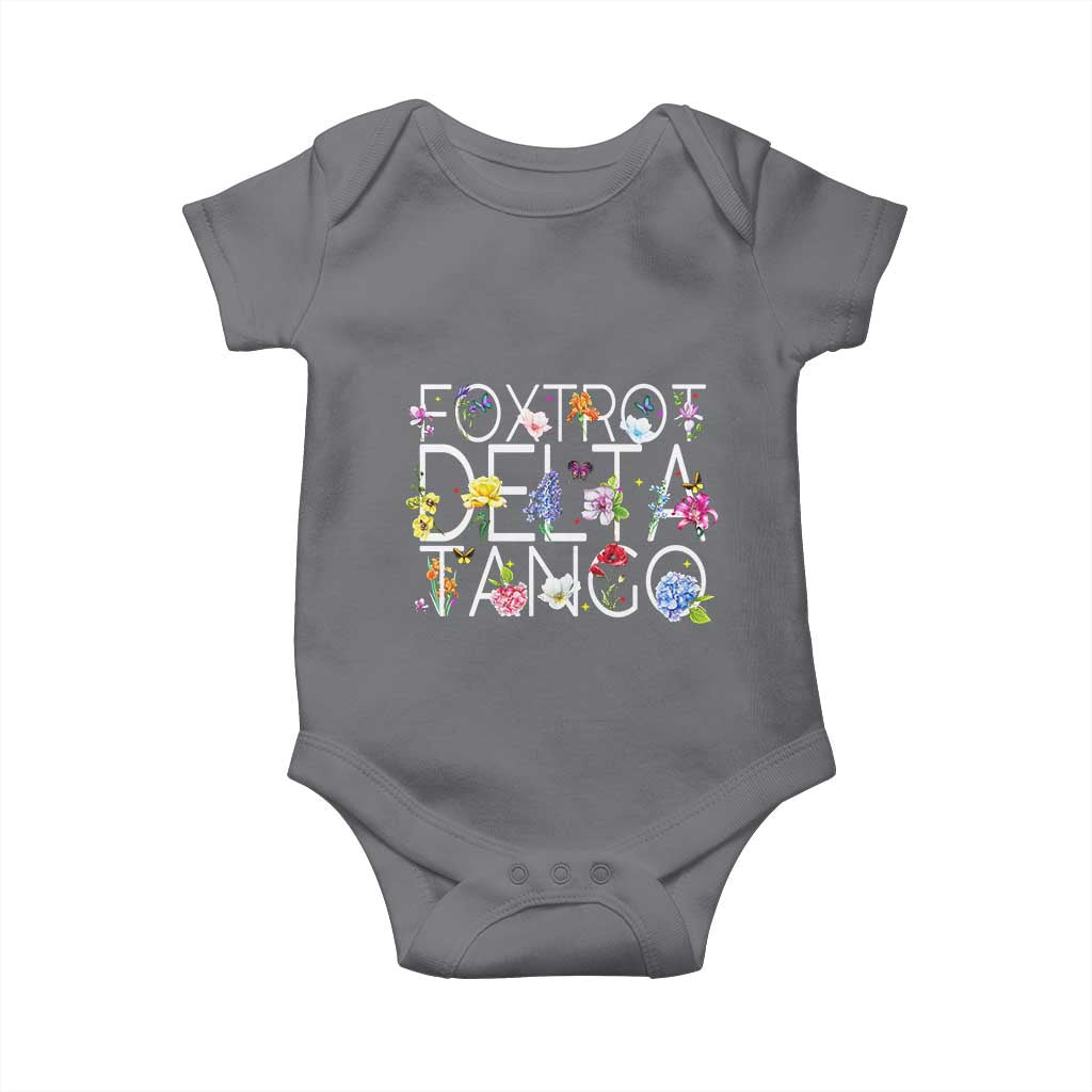 Subtle FDT Floral Baby Onesie Foxtrot Delta Tango Flower Resist TS10 Charcoal Print Your Wear