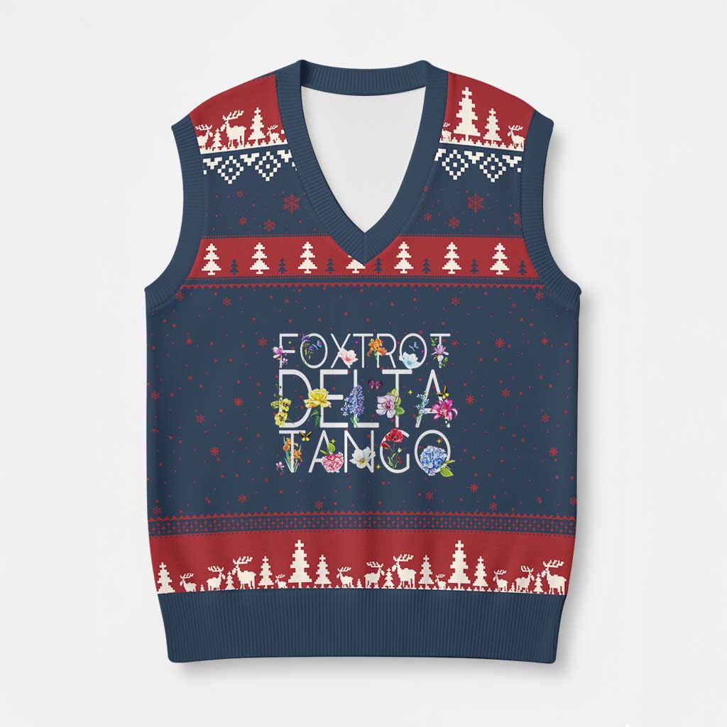 Subtle FDT Floral V-Neck Knit Sweater Vest Foxtrot Delta Tango Flower Resist TS10 Navy Red Print Your Wear
