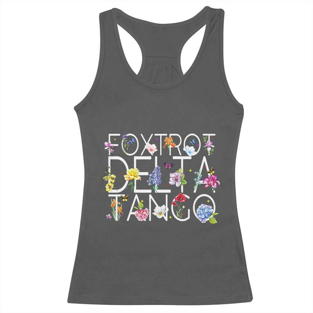 Subtle FDT Floral Racerback Tank Top Foxtrot Delta Tango Flower Resist TS10 Dark Heather Print Your Wear