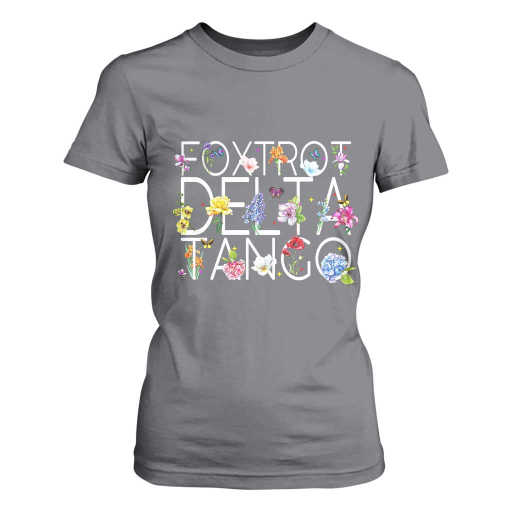Subtle FDT Floral T Shirt For Women Foxtrot Delta Tango Flower Resist TS10 Charcoal Print Your Wear