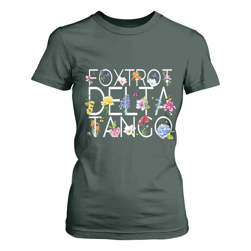 Subtle FDT Floral T Shirt For Women Foxtrot Delta Tango Flower Resist TS10 Dark Forest Green Print Your Wear