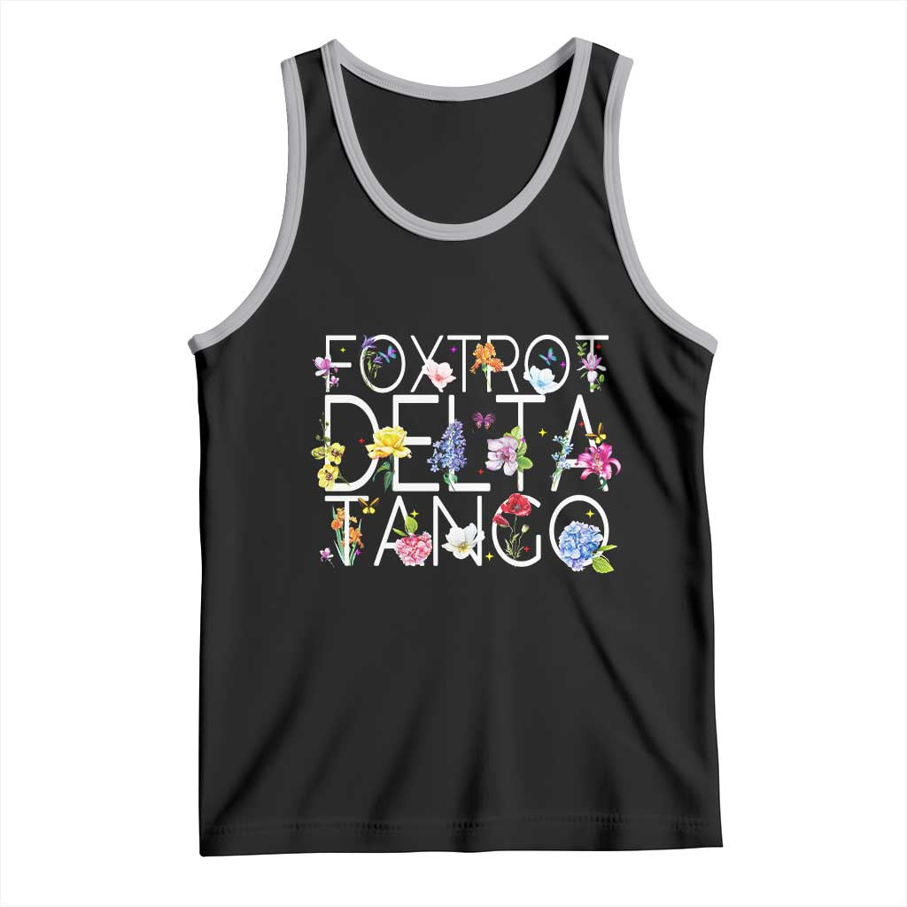 Subtle FDT Floral Tank Top Foxtrot Delta Tango Flower Resist TS10 Black Athletic Heather Print Your Wear