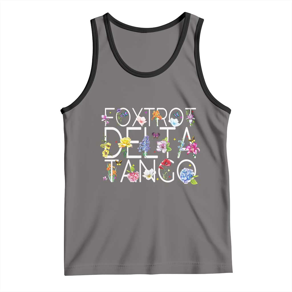 Subtle FDT Floral Tank Top Foxtrot Delta Tango Flower Resist TS10 Deep Heather Black Print Your Wear