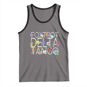 Subtle FDT Floral Tank Top Foxtrot Delta Tango Flower Resist TS10 Deep Heather Black Print Your Wear