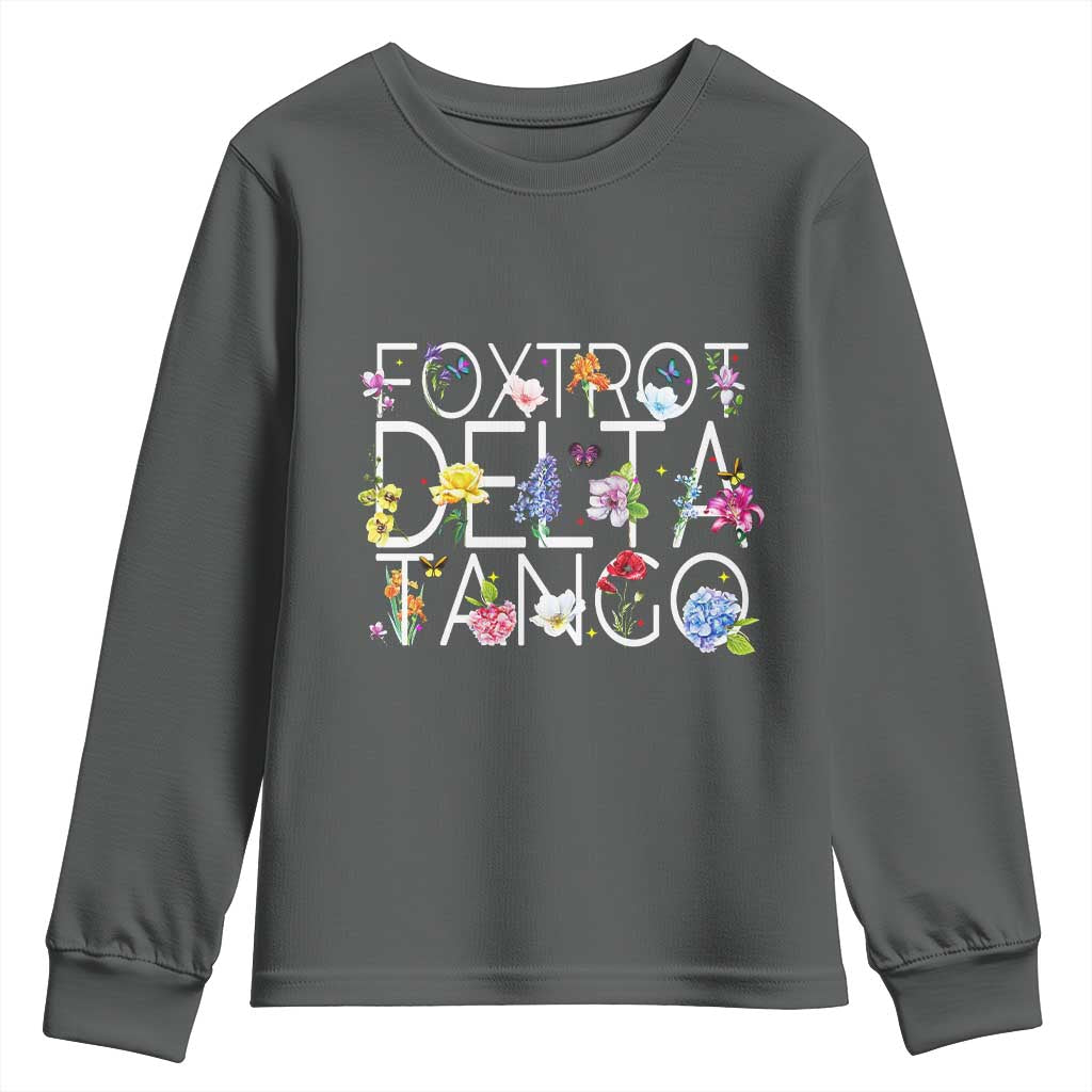 Subtle FDT Floral Youth Sweatshirt Foxtrot Delta Tango Flower Resist TS10 Dark Heather Print Your Wear