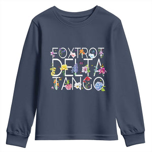Subtle FDT Floral Youth Sweatshirt Foxtrot Delta Tango Flower Resist TS10 Navy Print Your Wear