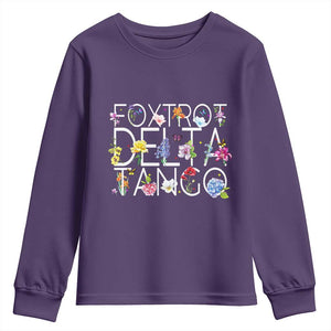 Subtle FDT Floral Youth Sweatshirt Foxtrot Delta Tango Flower Resist TS10 Purple Print Your Wear